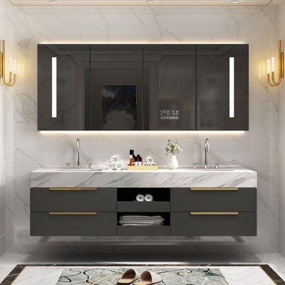 Chinese manufacturers high quality aluminium tan brown bathroom vanity cabinet with wash basin sink