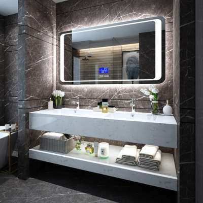 New design European style washroom modern makeup round mirror bathroom cabinets combo vanities with sink and faucet