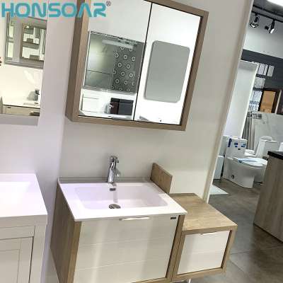 Honsoar 24 inch solid surface antique plywood mirror bathroom vanity with mirror